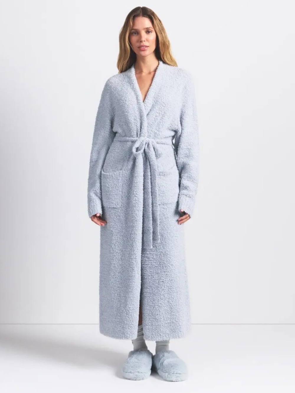Skims Cozy Knit Robe In Zen Blue